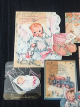 Set of 9 Vintage 40s illustrated Birth/Baby card art (Set A) image 2