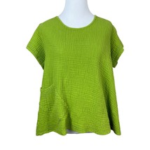 Sundance Top Women Medium Green Boxy Gauze Short Sleeve Scoop Neck Pocke... - £23.55 GBP