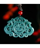 Emerald Green Jade Necklace Pendant Amulet Carved Double Phoenix Pixiu T... - €26,24 EUR