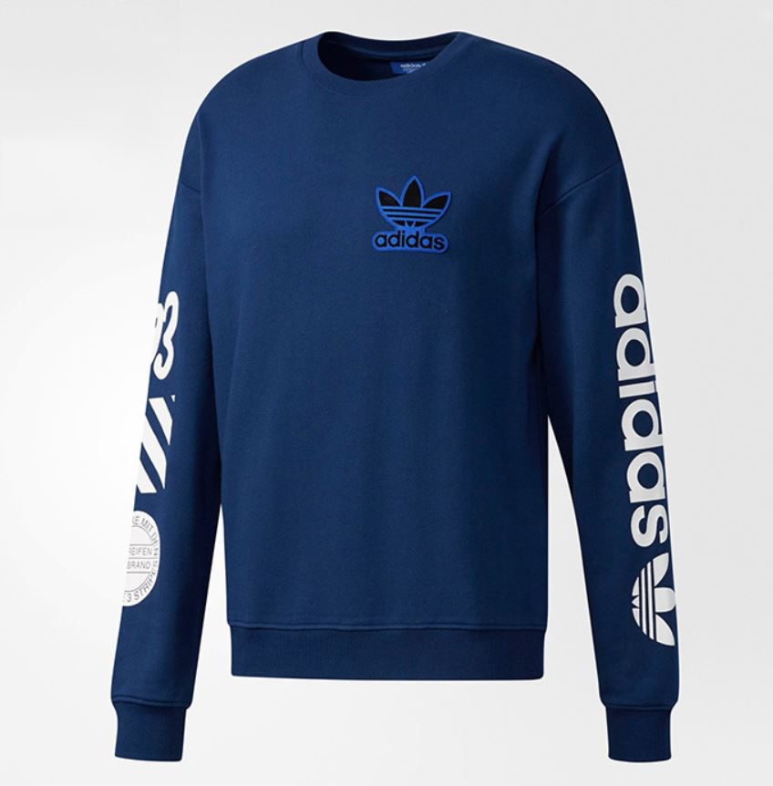 New Adidas Originals Mens Crew Sweatshirt NY Blue logo Sweater hoodie BQ0898