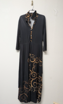 Lily by Firmiana Long Dress Maxi Black &amp; Gold Pattern Long Sleeves - 1XL - $31.74