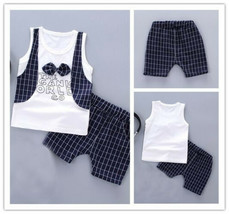 Gentleman Suit Bow Tie Boys Summer Cotton T Shirt+short Pants Outfits Sets - £4.78 GBP