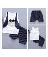 Gentleman Suit Bow Tie Boys Summer Cotton T Shirt+short Pants Outfits Sets - $8.20 CAD