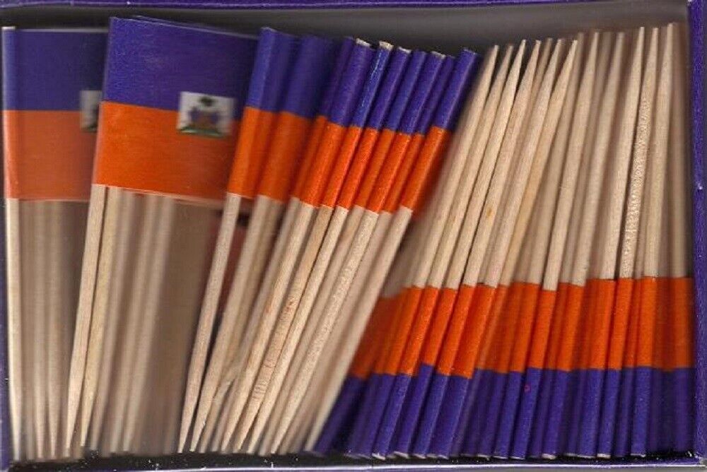 Box of 100 Haiti Toothpick Flags, 100 Small Mini Haitian Flag Cupcake Picks - $7.90