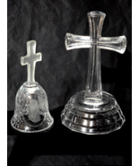Vintage DEPLOMB Lead Crystal Bell And Cross Statue Figurine Christian 7” - $29.85 CAD