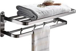 Bathroom Shelf Double Towel Bar Holder With Hooks Wall Mounted Multifunc... - $63.94