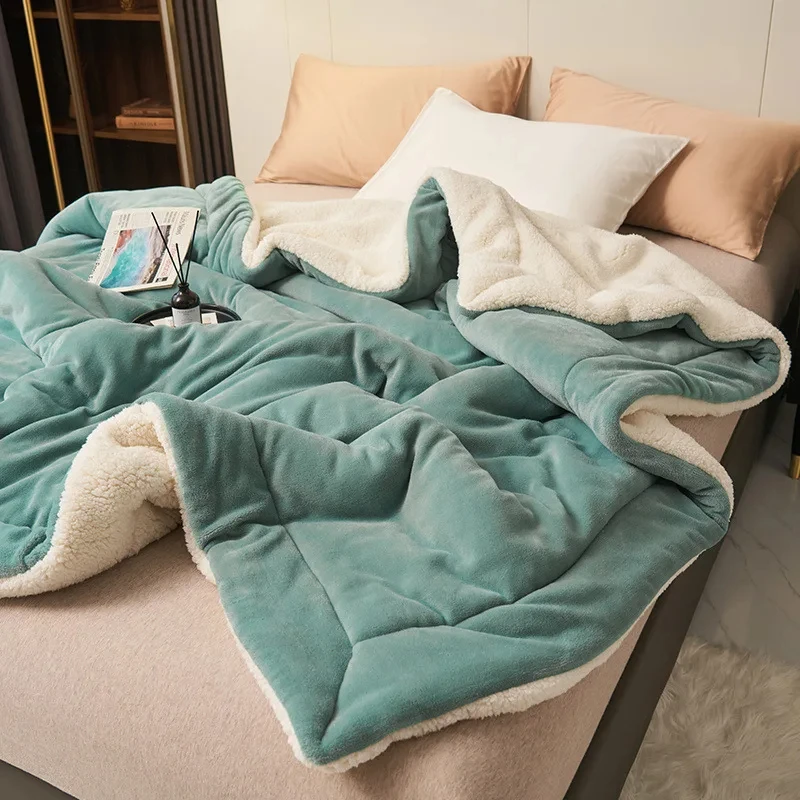 Double Layer Thickened Blankets Winter Warm Solid Color Fleece Blankets For - £16.17 GBP+