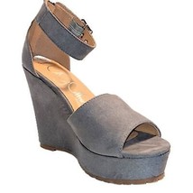 Sugar Hamptons Womens Gray Covered  Peep Toe Ankle Strap Back Zip Wedge ... - £23.74 GBP