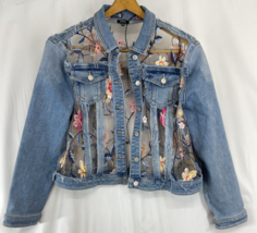 Buffalo David Bitton Women&#39;s Size XL Blue Jacket w/ Lace Floral Embroide... - £69.43 GBP