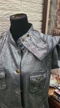 DG2 Diane Gilman Metallic Denim Military Style Jacket Size Large - $31.44