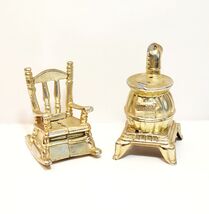 1970 Salt and Pepper Shaker Set Wood Stove Rocking Chair Vintage Metal 2... - $37.81 CAD