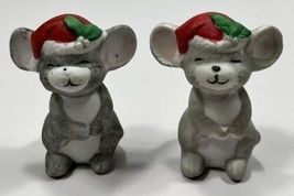 Christmas Mice Salt and Pepper Shakers Mouse Vintage Ceramic Gray w Sant... - £7.77 GBP