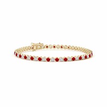 ANGARA Classic Round Ruby and Diamond Tennis Bracelet for Women in 14K Gold - £2,294.21 GBP