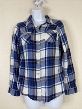 Mossimo Womens Size M Blue/Purple Plaid Pocket Snap Up Shirt Long Sleeve - £7.15 GBP