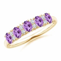 ANGARA Five Stone Amethyst and Diamond Wedding Band in 14K Solid Gold - £605.46 GBP