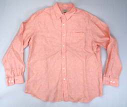 LL Bean 100% Linen Button Up Shirt Mens Large Long Sleeve Summer Casual Salmon - £14.90 GBP