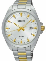 Seiko SUR211 Mens Watch with White Dial and Silver and Gold Two Tone Strap - £79.64 GBP