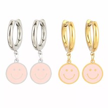 Stainless Steel Earrings for Women Geometric Enamel Heart Earrings Smiley Hoop E - £7.10 GBP