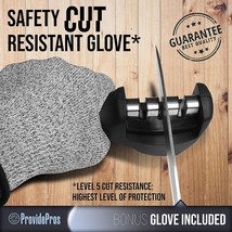 Kitchen Knife Sharpener: 3 Stage Sharpening Tool with cut resistance glove - £8.44 GBP