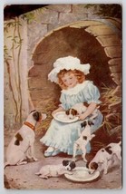 The Governess Little Girl In Blue With Mamma Dog And Her Puppies Postcard D45 - $4.95