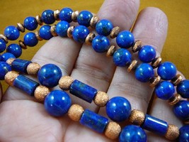 (v500-8) genuine Copper metal textured + blue Lapis lazuli 28&quot; beaded Necklace - £166.21 GBP