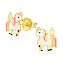 Unicorn Stud Earrings 925 Silver Gold Plated - £11.16 GBP