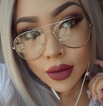 New Cool Clear Lens Aviator Metal Gold Frame Glasses Retro Hipster Trend Fashion - £10.07 GBP