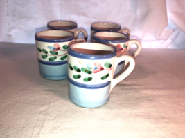 5 Caleca Pottery Blue Garland Mini Mugs Italy - $34.99