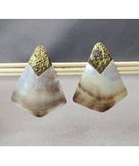 Vintage Mother of Pearl Gold-tone Drop Shield Earrings Boho Hippie Beach... - £19.55 GBP