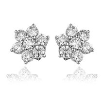 18Carat White Gold Diamond Daisy Cluster Earrings 4.20 G-SI1 IGI Certified - $11,829.74