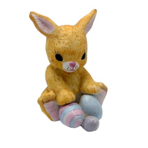 Bunny Rabbit Figurine Ceramic Brown Easter Eggs Decor 3&quot; Tier Tray - £7.76 GBP