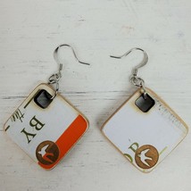 Vintage Handmade Dove Wood Tile Earrings 1.25&quot; Square 2.25&quot; Dangle Drop - $16.83