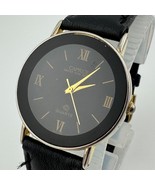 Vintage Caprice Quartz Watch Men Gold Tone Black Leather Japan Analog Ne... - $23.74