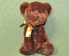 Russ Shining Stars Bear Brown Stuffed Animal 8&quot; Plush With Golden Tan Ribbon - $10.80