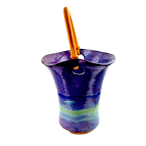 Purple Green Blended Pottery Vase Bamboo Handle - £15.57 GBP