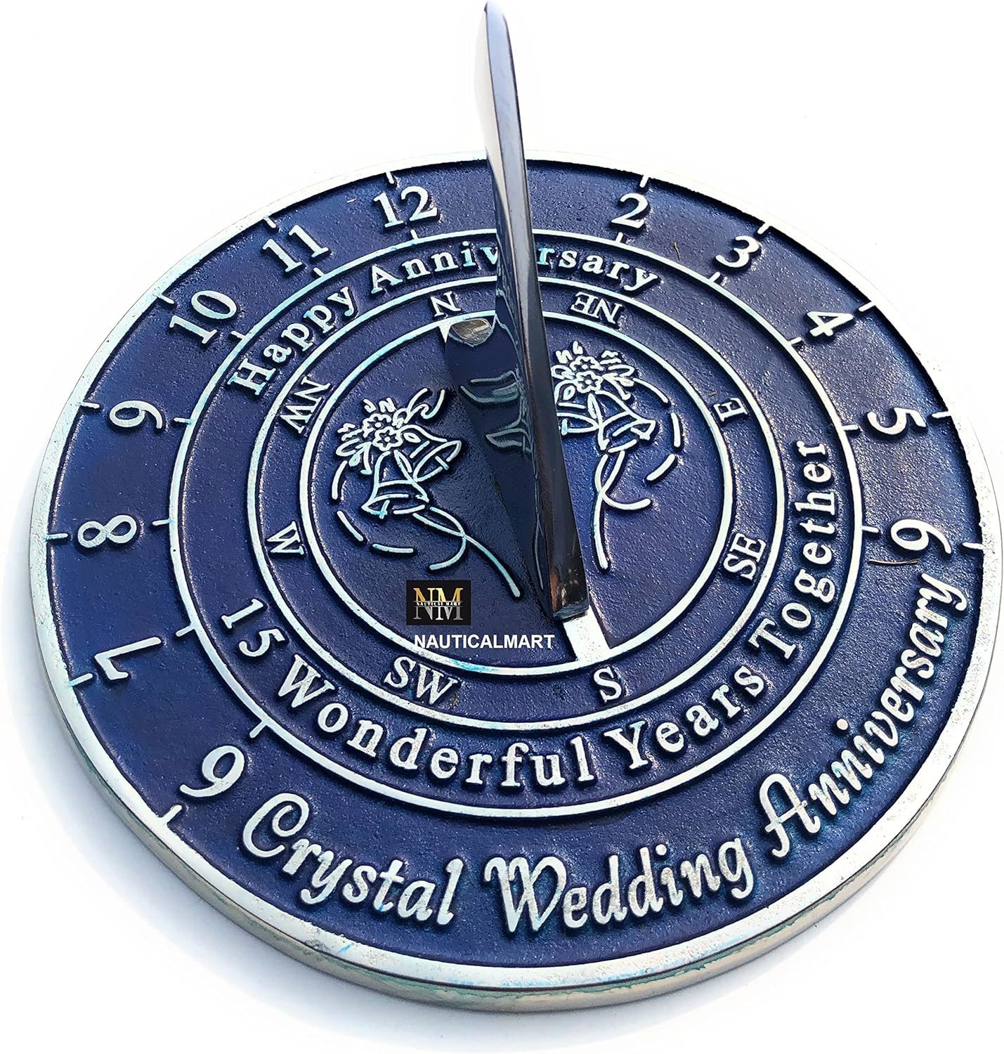 NauticalMart 15th Crystal Wedding Anniversary Sundial Gift for Husband or Wife,