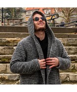 size L, Men&#39;s gray Wool Cardigan with hooded. Great gift for him. Wool j... - $120.00
