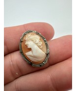 Antique 800 Silver Genuine Shell Cameo Marcasite Pendant /. Brooch 2.5cm - €48,61 EUR