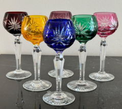 Ajka Multi Color Cut to Clear Cordial Glasses Set of 6 - £117.25 GBP