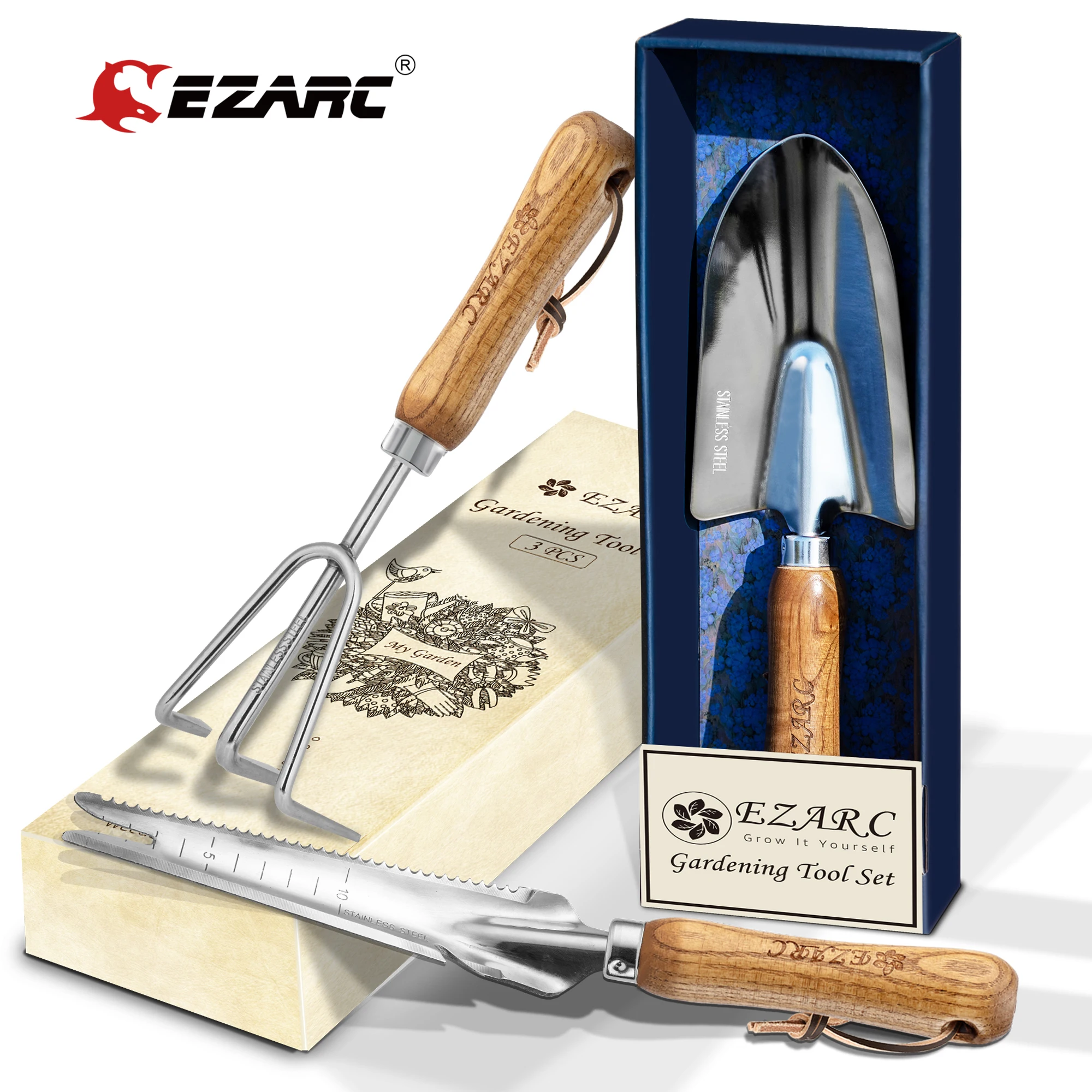 EZARC 3Pcs Garden Tools Set Heavy Duty Stainless Steel Trowel Multi Use Gardenin - £85.50 GBP