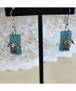 Sea Beach Glass Pebble Dangle Earrings Sea Turtle  Surgical Steel Ear wire - $19.99