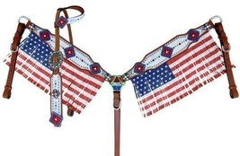 Western Horse Bling! Patriotic American Flag Tack Set Bridle + Breast Collar - £84.25 GBP