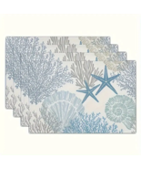 Coastal Home Decor Kitchen Placemats - SET of 4 - Starfish, Corals, Sea ... - $18.80