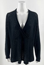 Lane Bryant Open Knit Sweater Plus Size 26 / 28 Black V Neck Surplice Wo... - $33.66