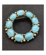 Vintage Round Brooch - Turquoise Glass Stones - Blue Pin - £10.91 GBP