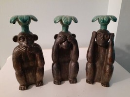 Three Wise Monkeys, Speak No Evil, See No Evil, Hear No Evil Candlestick Holders - £15.82 GBP