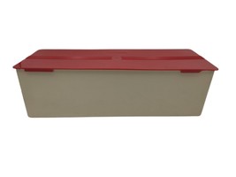 Thermos Large Sandwich Bread Snack Box Beige Side Red Lid 1950&#39;s Bread Box VTG - £10.13 GBP