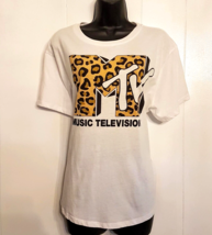 MTV Classic Logo T-Shirt Music Video Television 1X Large White Leopard P... - £13.89 GBP
