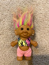 Vintage Bright of America 4&quot; Troll Doll Rainbow MultiColored Hair 2pc Summer Sui - £7.58 GBP