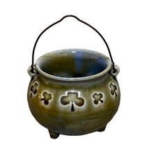Vintage Wade Irish Porcelain Shamrock Clover Mini Cauldron Pot With Handle - $20.99